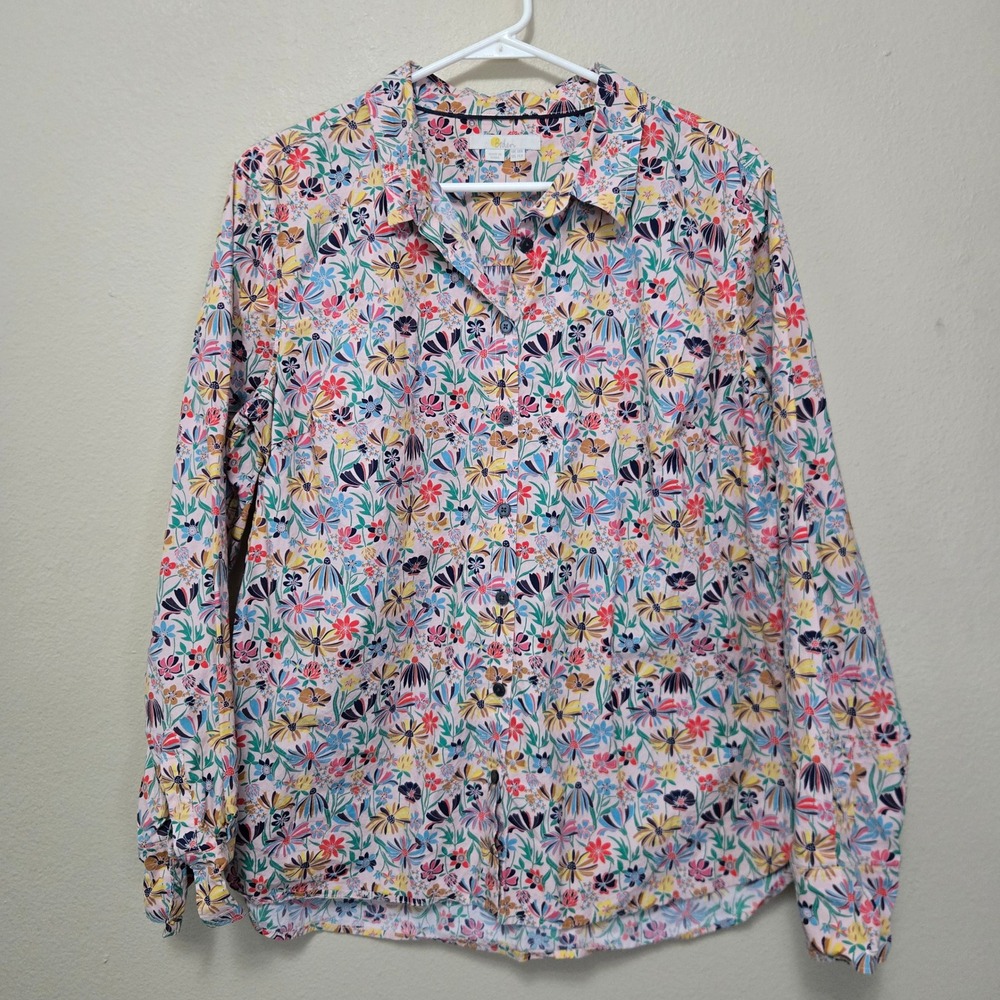 Boden Pink Floral Button Down Shirt Womens Size 14R Long Sleeve Collared Blouse